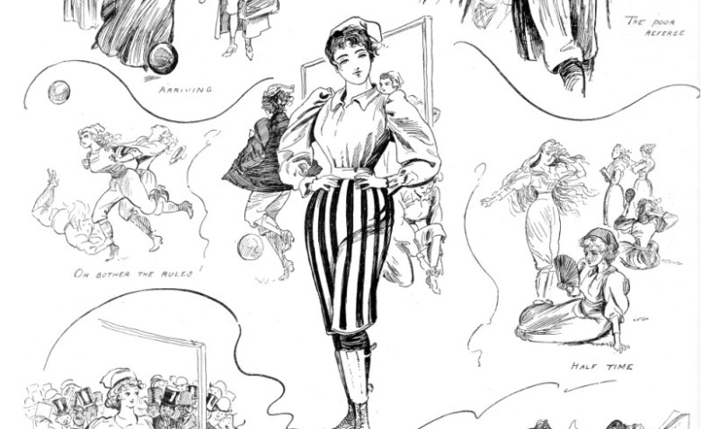 Caricatura satírica sobre el fútbol femenino, publicada en The Sketh, octubre de 1894. Fuente: www.donmouth.co.uk